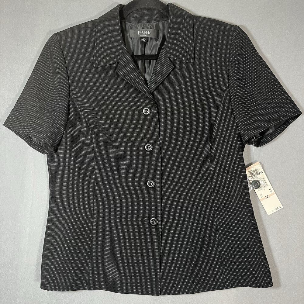 NWT Kasper Blazer Pencil Skirt Suit Set Womens 12 Black Business Office Casual - Picture 3 of 12